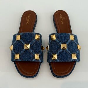 VALENTINO GARAVANI DENIM ROCKSTUD SLIDE SANDAL SANDALS SIZE US 8 / IT 38